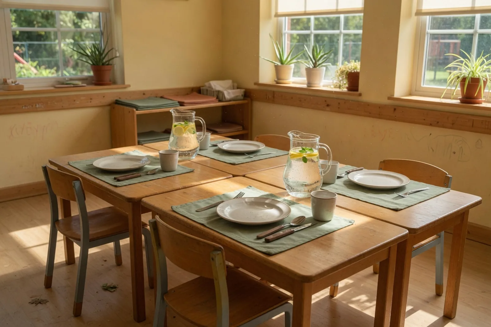 Child-sized lunch setting in a Montessori environment