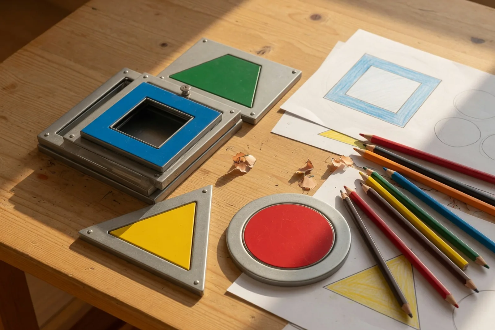 Montessori metal inset work supporting handwriting control
