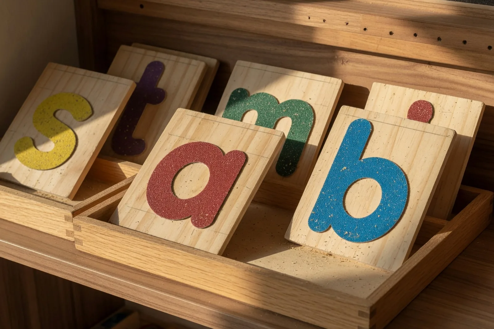 Sandpaper letters representing Montessori parent education
